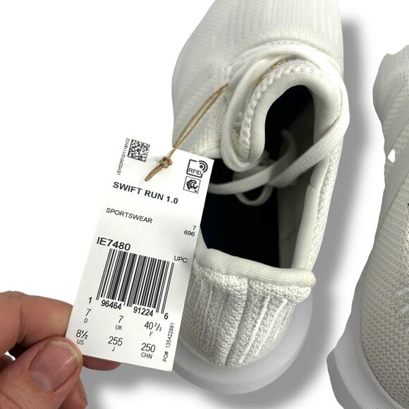 NEW Women's Adidas Swift Run 1.0 Sneakers White Gold Lace Up Trainers - Picture 5 of 14